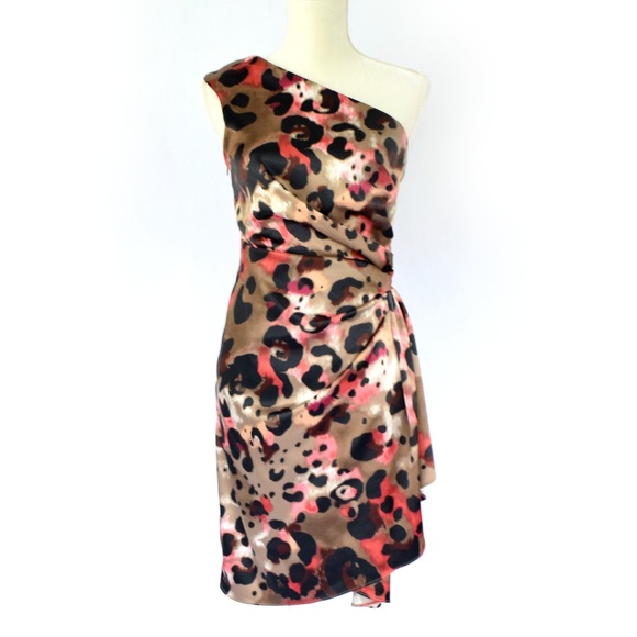 LONDON TIMES Animal Print One-Shoulder Dress - Picture 1 of 6